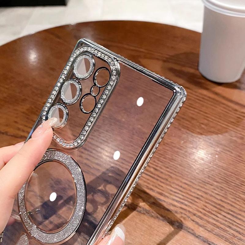 Fashion Bling Glitter Diamond Clear Case For Samsung Galaxy S24 Plus S23 S22 Ultra For Magsafe Wireless Charge Silicone Cover