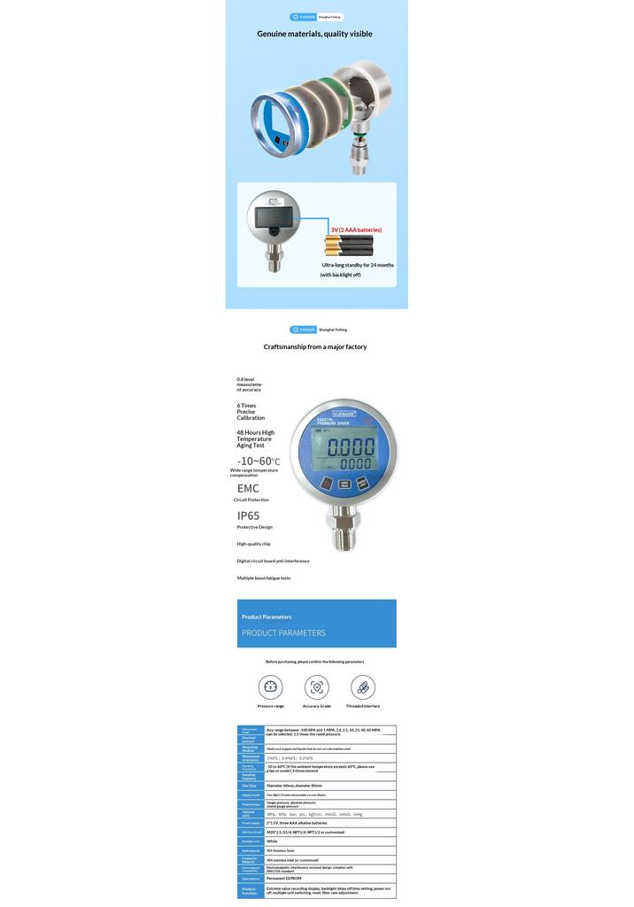 G1/1 Thread Digital Pressure Gauge, High Precision 1-Digit Display Powered Manometer for Water Air Oil Pressure 81mm Dial