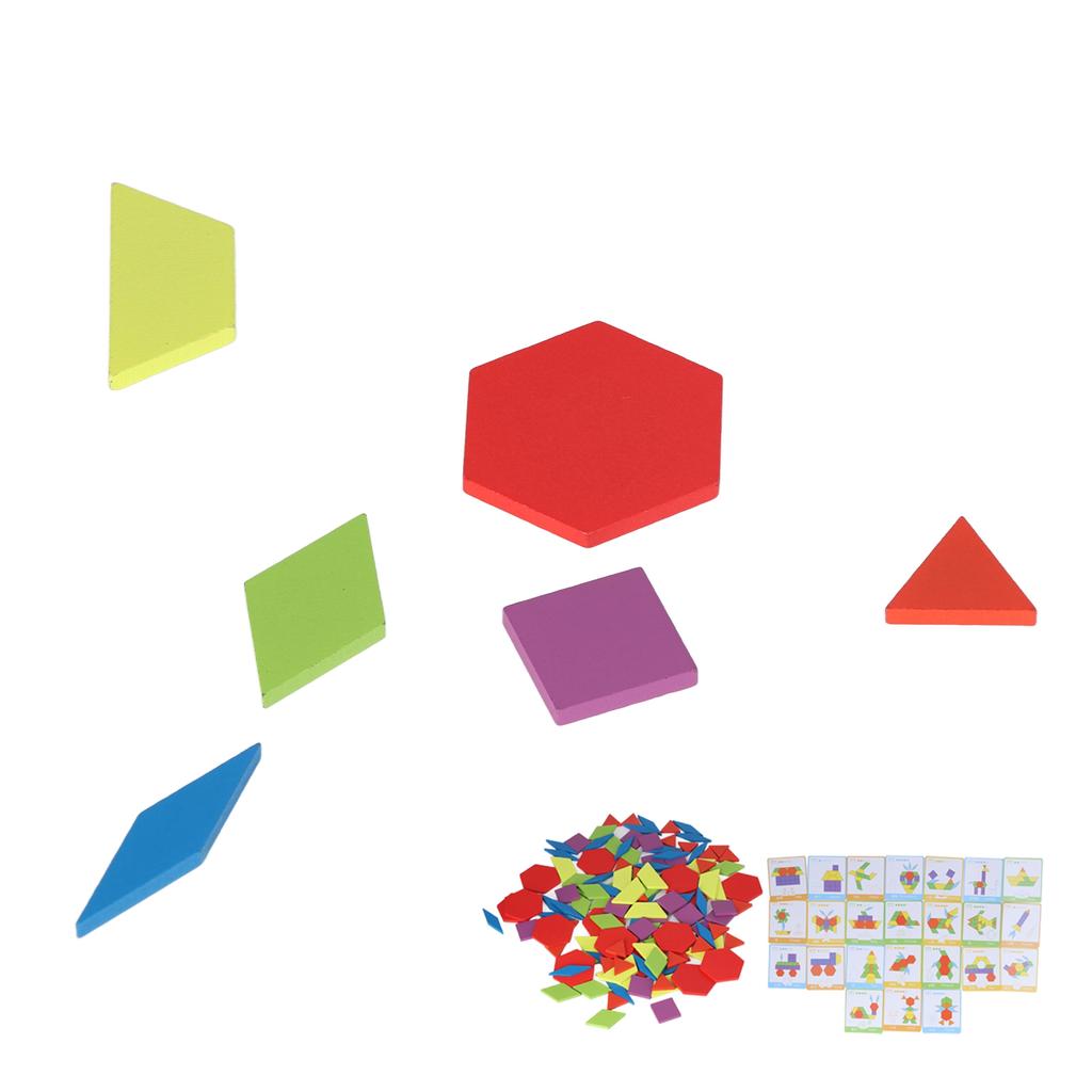 Tangram Toys Educational Bright Color Geometric Shape Puzzle Wooden Pattern Blocks Set for Kids