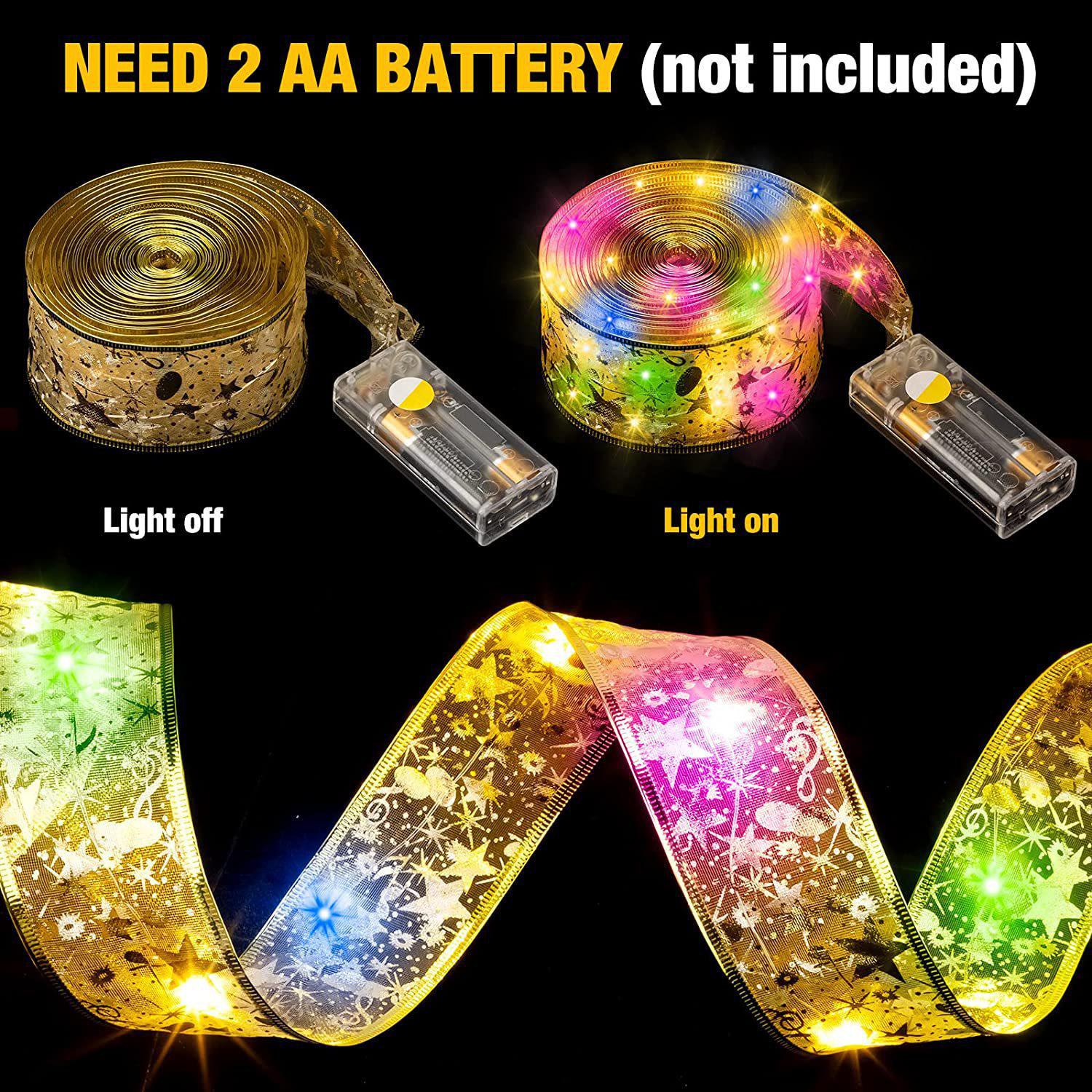Double-Layer Gilded Ribbon LED Christmas Tree Lights 1m 10 lights - Button Battery