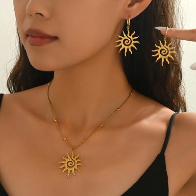 Bohemian Sun - Shaped Jewelry Set Artistic Gold /Silver Color Bead Chain Necklace Women‘s Daily Wear Jewelry& Gift