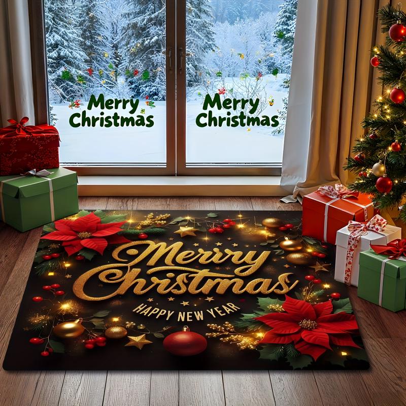 VIKAMA Merry Christmas Welcome Floor Mat Indoor Outdoor Entrance Kitchen Bedroom Bathroom Entryway Rug Happy New Year Home Decor