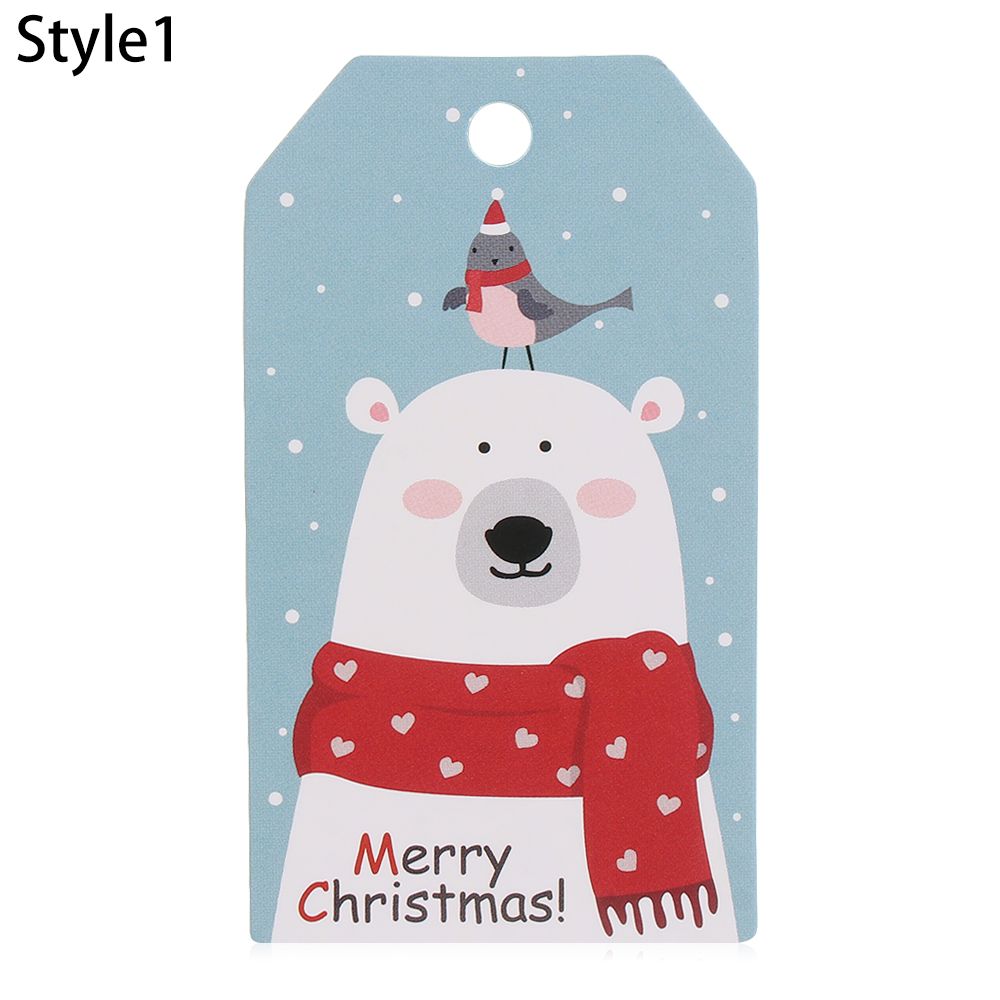 50PCS Christmas Paper Gift Label Tag with 10m Rope Santa Claus Snowflake Xmas Gift Candy Packaging Label Kraft Paper Tags