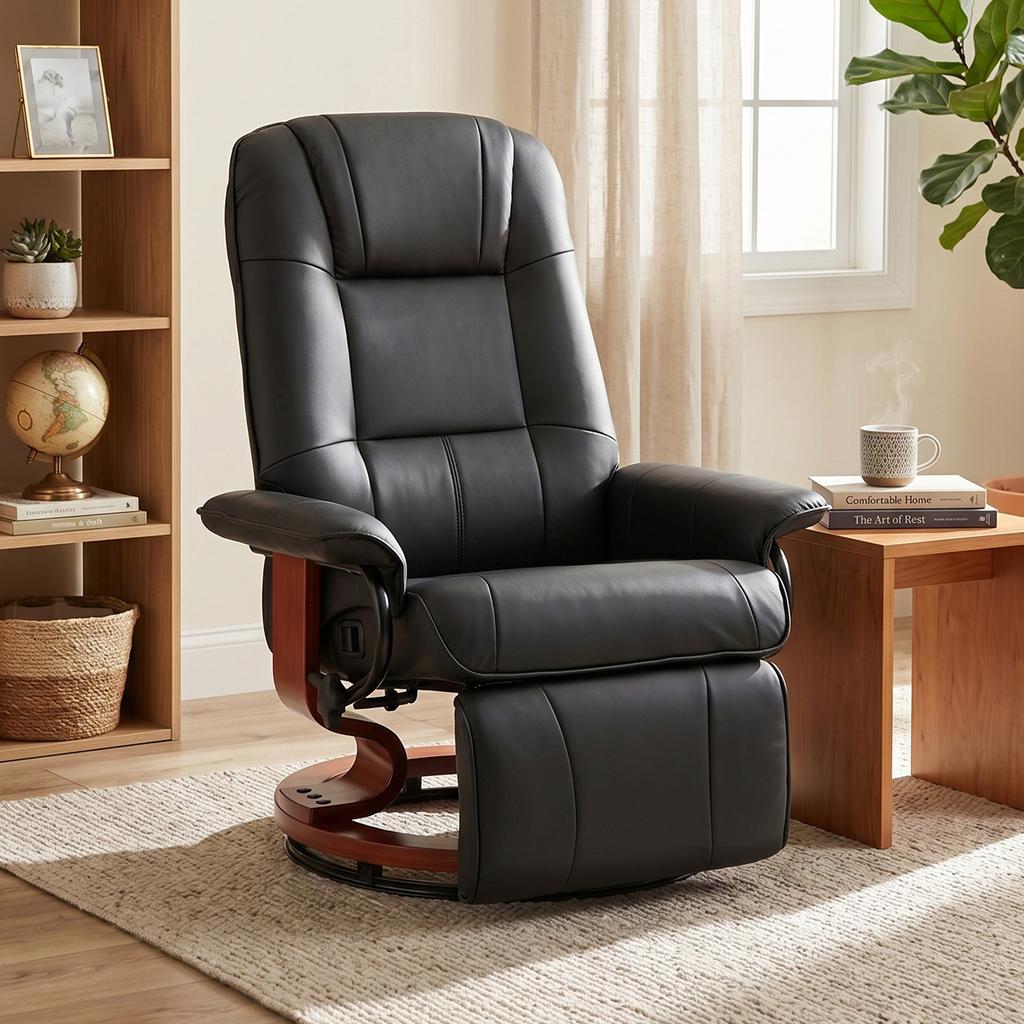Recliner Chair TV Chair Reclining Chair, Faux Leather, 360 Degrees Swivel Chair, 145 Degrees Reclining, Black, 78 X 87 X 100 Cm