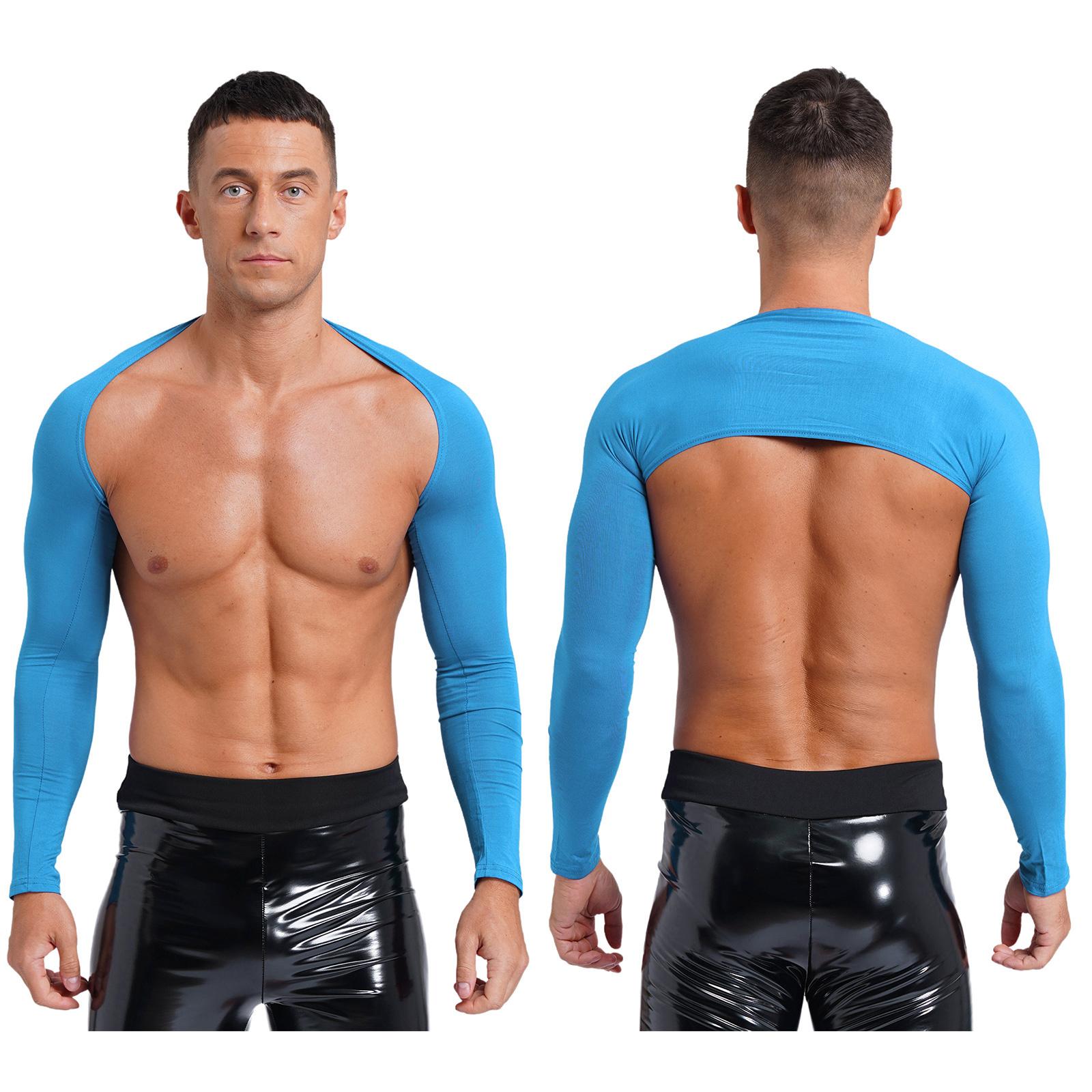 Herren Offene Vorderseite Crop Top Lässig Einfarbige Langarm Strickjacke Fitness Sport Bolero Shrug zum Zeigen des Körpers Workout One Size blue