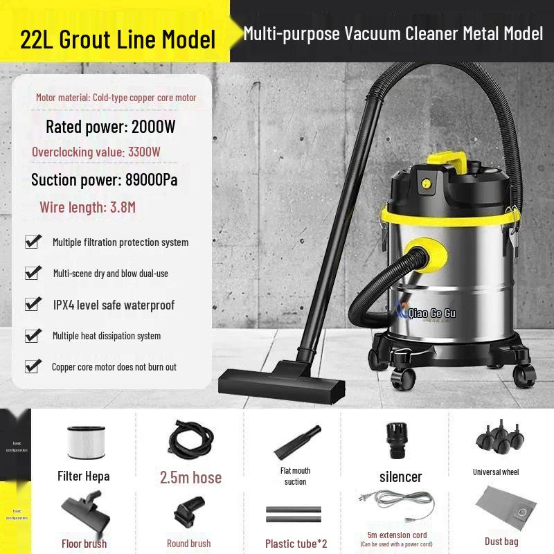Dual-Use Wet/Dry Industrial Vacuum Cleaner for Home, Commercial, and Car Cleaning with Large Suction