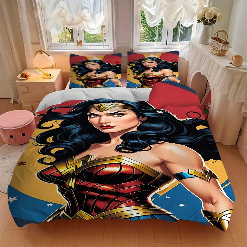 3pcs Wonder Woman, Superhero Cover Set,Soft Comfortable Duvet Cover,Guest Room (1*Duvet Cover + 2*Pillowcases, Without Core) Yy251024092