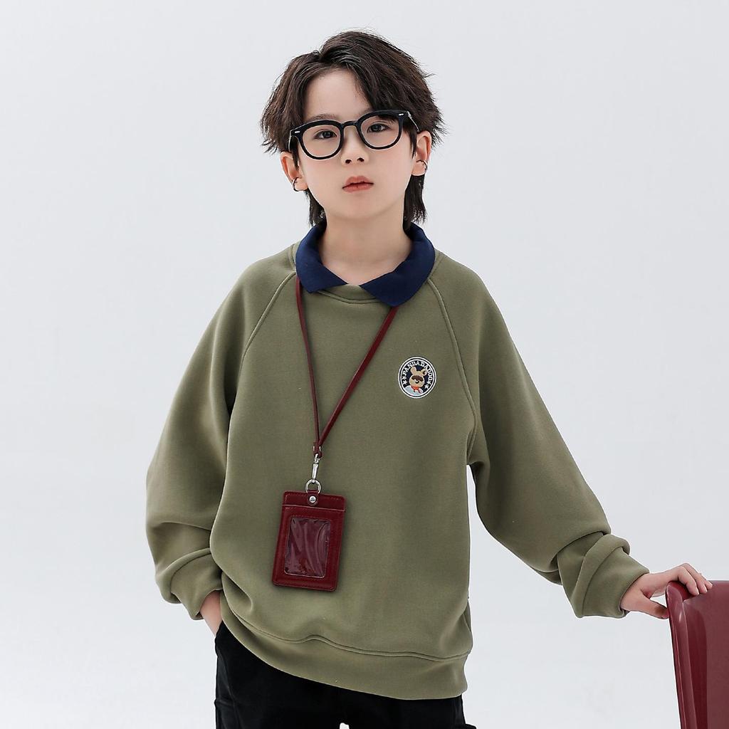 Jungen Hoodie mit Fleece-Futter - 2025 Herbst/Winter Warmes Oberteil für Kinder mit lockerem Revers, Mittlere/Große Größen, Trendiges Design