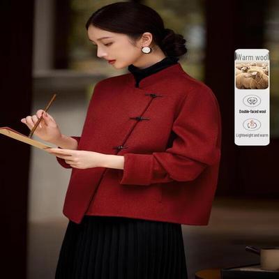XWI Neuer Chinesischer Stil Roter Doppelseitiger Wollmantel
