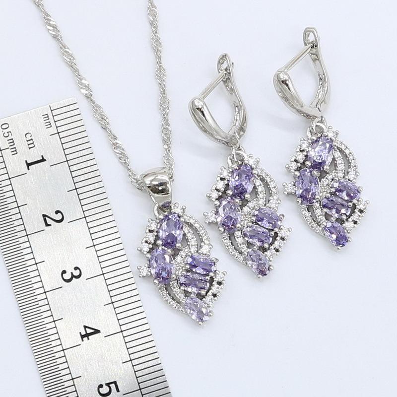 Red Garnet Cubic Zirconia Earrings Pendant Necklace Ring Set
