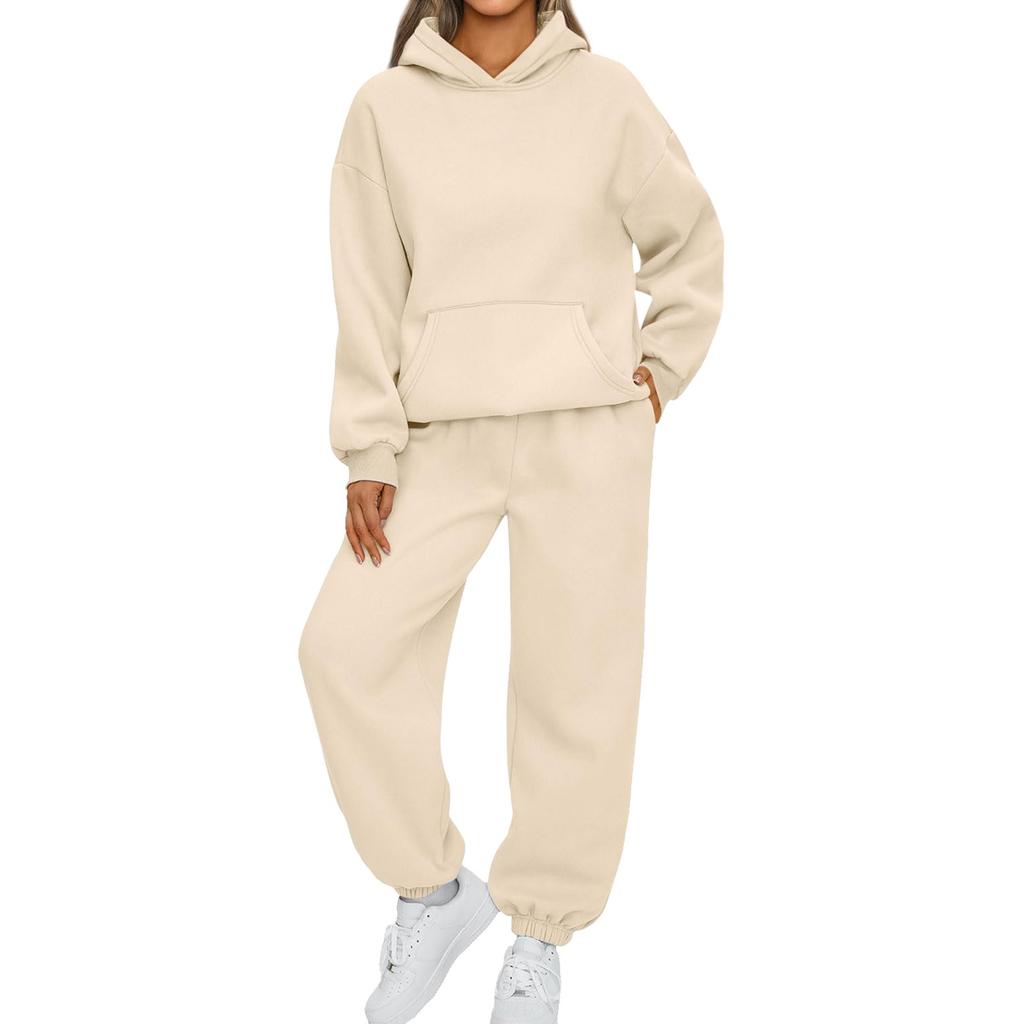 Dame 2-delers antrekk Hettegenser Sweatsuit sett Oversized sweatshirt Baggy høstmote joggebukser med lommer