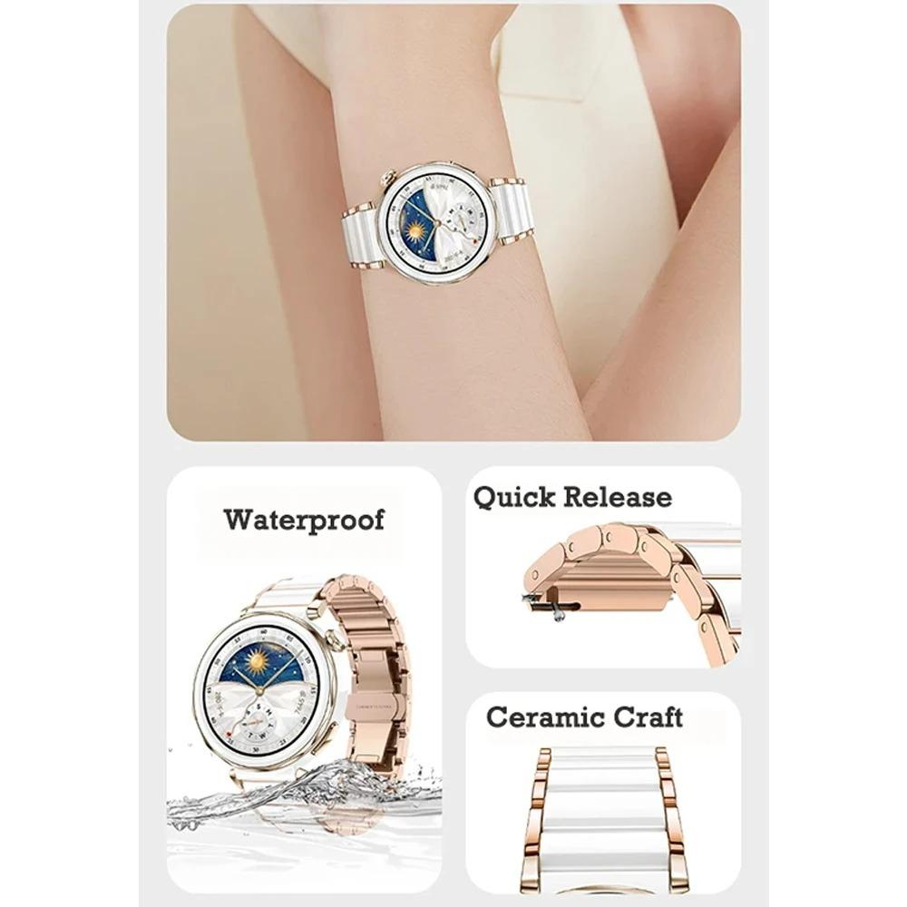 18mm Ceramic+Metal Strap for Huawei Watch GT5 Pro 42mm Women's Bracelet Watchband for Huawei Watch GT5/GT4 41mm Belt Accessories