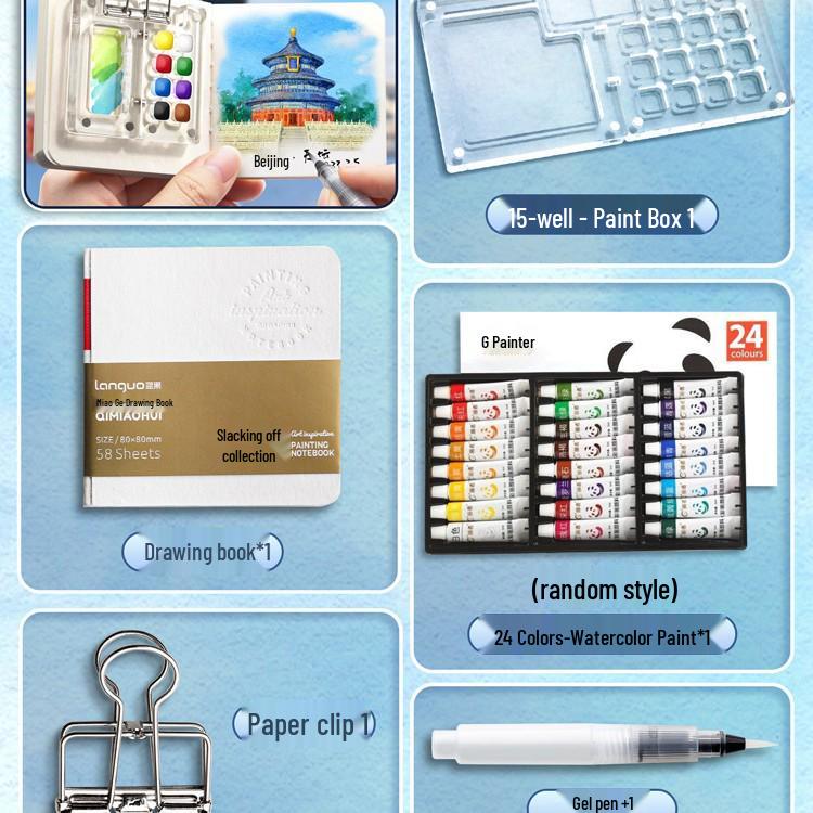 Portable Mini Watercolor Kit: Transparent High-Transmittance Plastic with Separate Compartments for Sketching and Travel