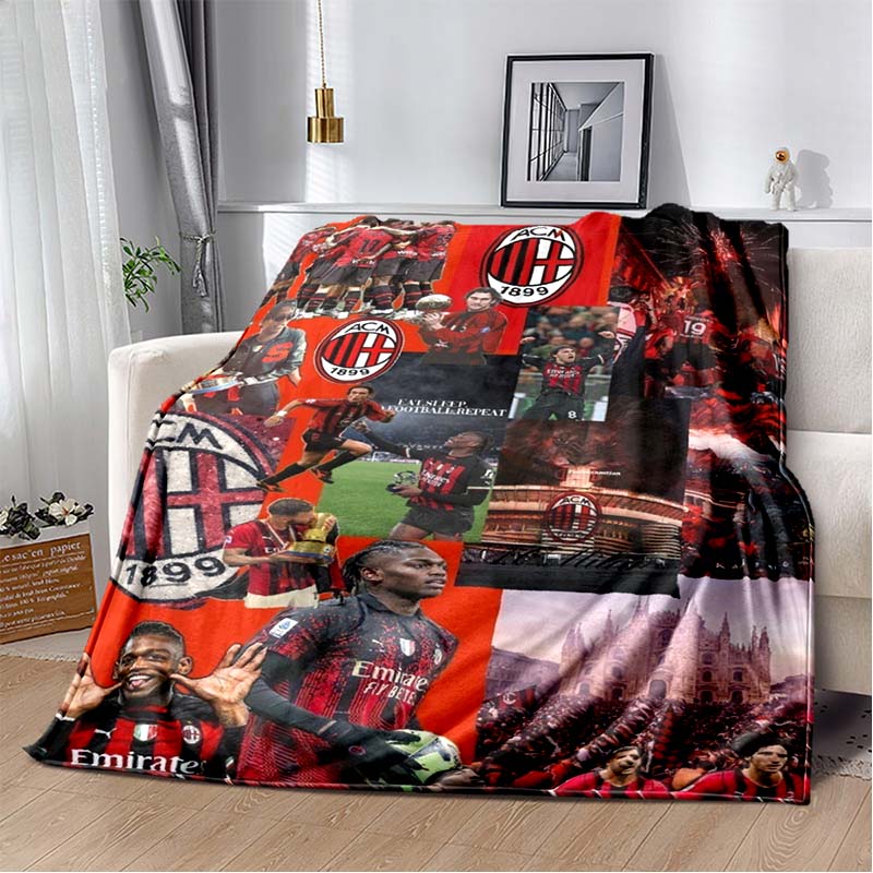 AC Milan Football Club Half Black Red Split ACM 1899 Logo Flannel Blanket Soft Warm Lightweight Sports Fan Washable Throw Blanket Bedroom Sofa Decor