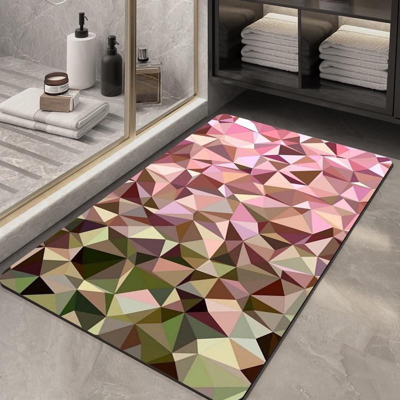 Rainbow Gradient Triangle Bath Rug Vivid Sunset Color Transition Non-Slip Soft Floor Cover