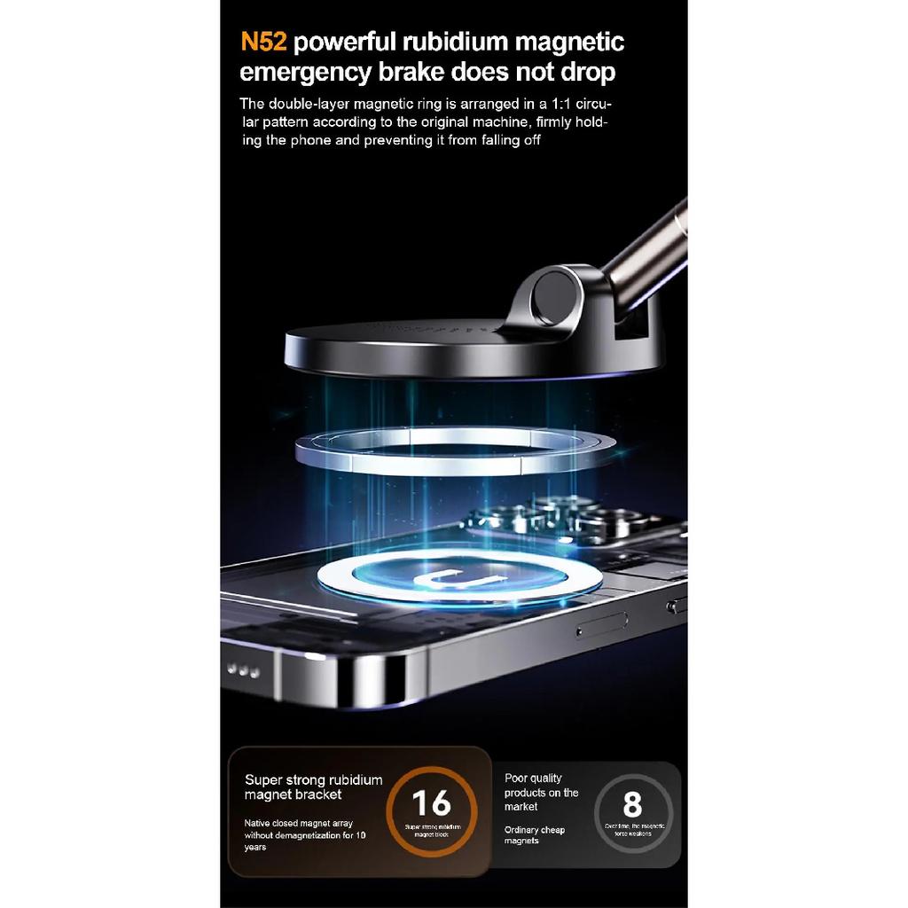 15W Wireless Charging Magnetic Car Phone Holder 360 Degree Rotation Foldable RotatableNavigation Stand Bracket For Smartphones