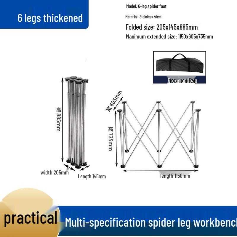 Foldable Spider Leg Workbench with Stainless Steel Brackets - Multifunctional Vending Tabletop and Tile Mason.