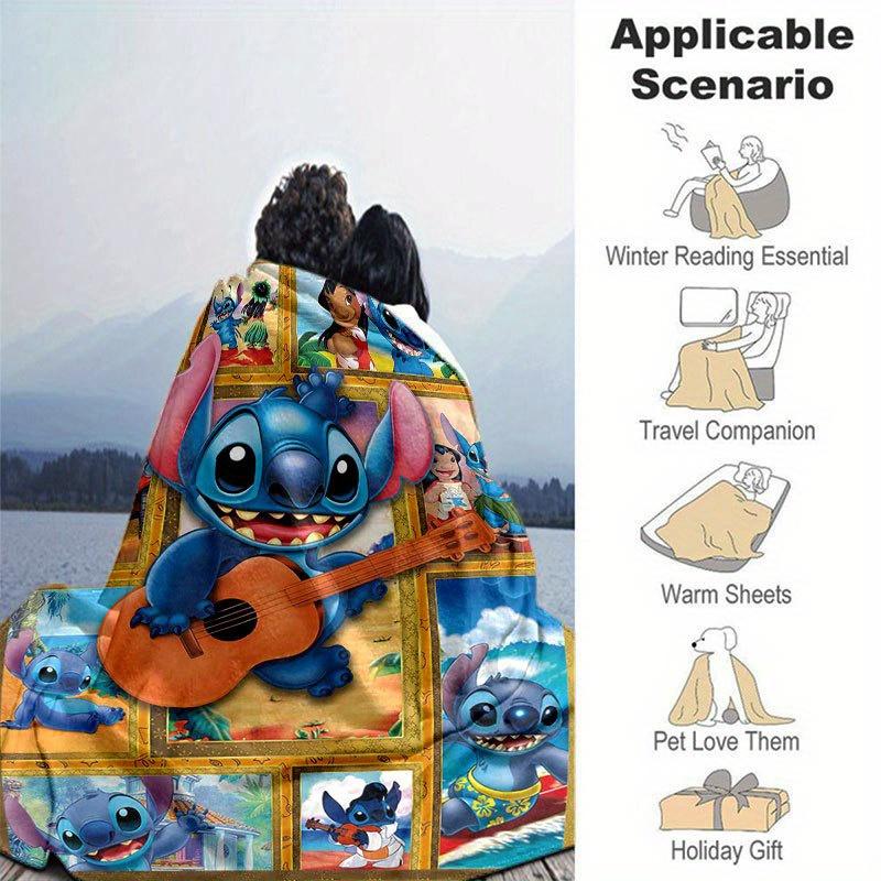 Lilo & Stitch Decke Ultra-Weich, Warm, Gemütlich Überwurf für Wohnzimmer, Sofa, Ganzjahres-Reiseaccessoire Niedlicher Cartoon-Charakter Heimdekoration
