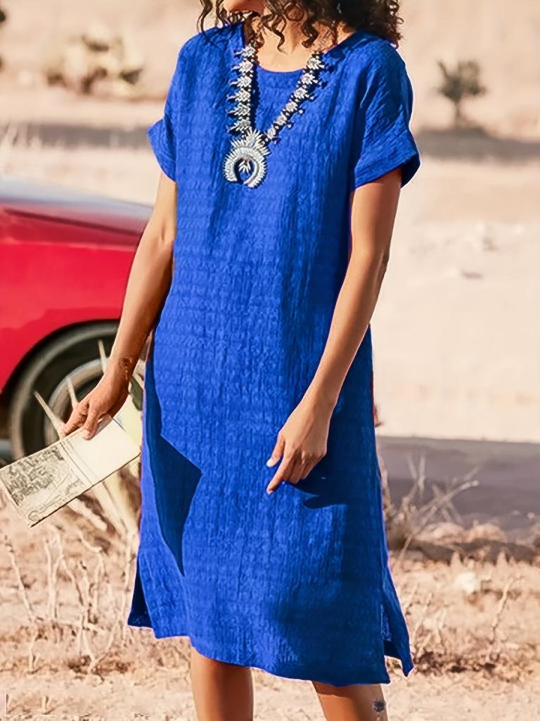 Casual Short Sleeve Dress With Spliced Polyester Fabric For Women Spring 2022