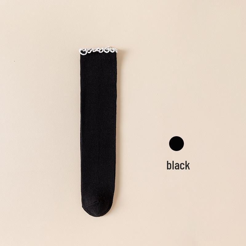 Mädchen Kniestrümpfe im Prinzessinnenstil mit Rüschenbesatz - Kontrastfarbige Wadenlange Stulpen im koreanischen Stil für Kinder.