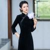Slim Fit Black Dress Women Vintage Chinese Style Long Sleeve Midi Wear