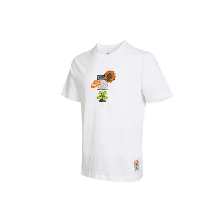 Men s Nike Logo Plant Pattern Cartoon Printing Round Neck Casual Short Sleeve White T-Shirt DQ1034-100 XXL