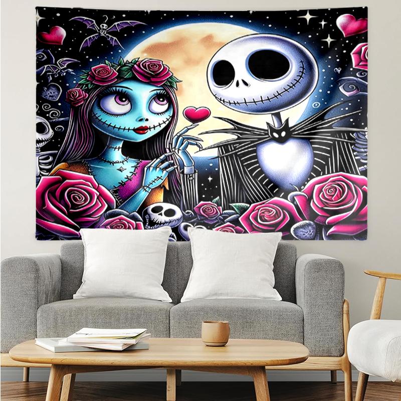 The-Nightmare-Before-Christmas Print Tapestry, Backdrop, Easy Setup, Ideal for Bedroom, Office & Living Room, with Aesthetic Wall Hanging Decor.