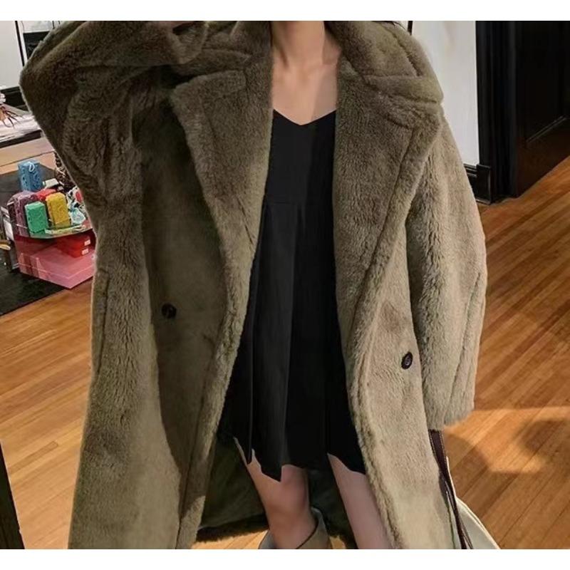 Teddy bear coat women's long thickened imitation lamb wool plush coat imitation sheep shearing cotton clothing winter loose