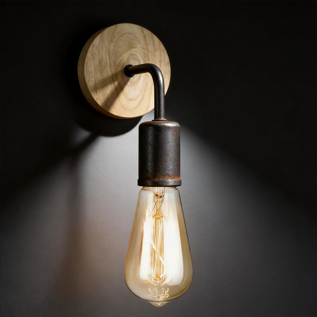 Modern Minimalist Iron Wall Lamp With Wooden Base For Bedroom Living Room Decor