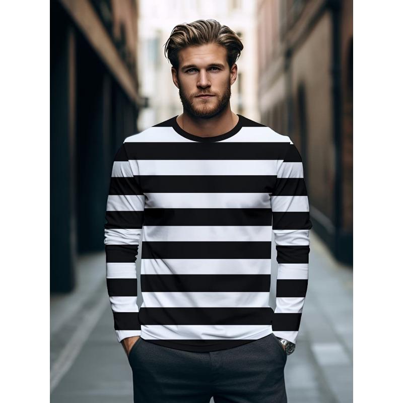 Herren T-Shirt Mode Colorblock 3D Druck Tee Outdoor Laufen Fitness Sport Langarm Herbst Lässig Rundhals Locker Atmungsaktiv Oberteil