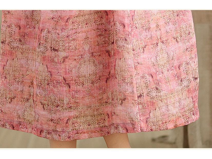 2026 Cotton Linen V-neck Lace-up Plus Size Elegant Summer Dress