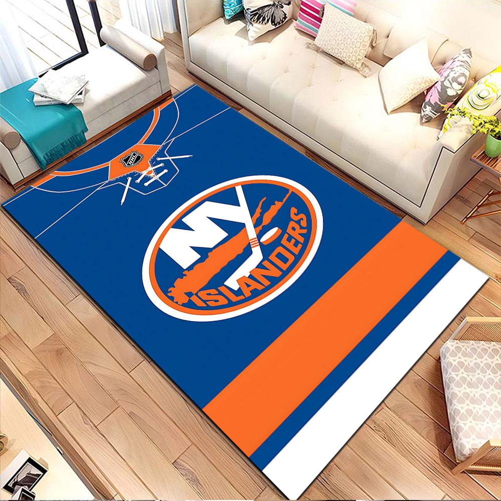NHL Islanders Logo On Blue Rug Patterned Carpet, Non Slip Mat Suitable for Living Room and Bedroom Sofas