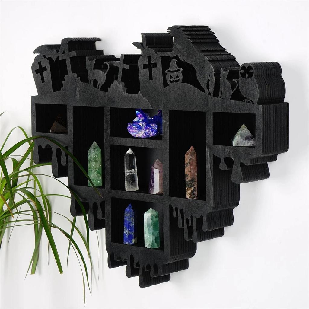 Crystal Shelf Display for Wall Gothic Wall-Mounted Gem Stone Storage Holder Multifunctional Wooden Floating Organizer Shelves