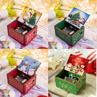 Wooden Hand Crank Music Box Anime Theme Halloween Merry Christmas Decoration Home Christmas Birthday Gift