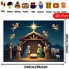 2D Cartoon Christmas Manger Stable Backdrop featuring the Holy Family, Angels and the Star of Bethlehem