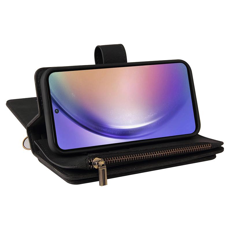 Husă portofel cu fermoar pentru Samsung Galaxy A55 5G cu 15 sloturi pentru carduri și curea, husă de telefon din piele