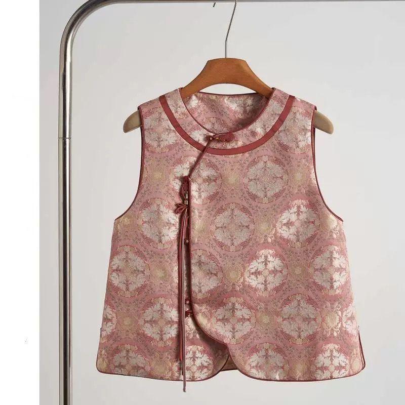 

2025 новый жаккардовый жилет из парчи женский новый жилет топ со стойкой M [Recommended below 50kg]