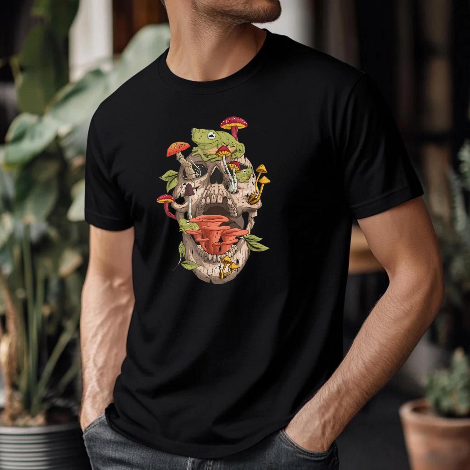 Vintage Graphic T-shirt Frog And Mushroom Skull Psychedelic Nature Gift T-Top 4XL