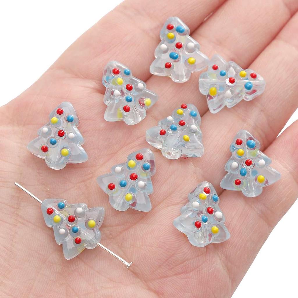 [15X16mm] Hand-painted Christmas Tree Beads Glass Christmas Tree Beads DIY Handmade Christmas Jewellery Accessories 1pc