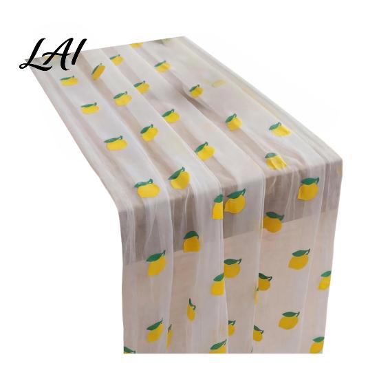 Seasonal Fruit Table Runner Sheer Tulle Lemon Pattern Cherry Runner Strawberry Summer Wedding Reception Tablecloth Overlay