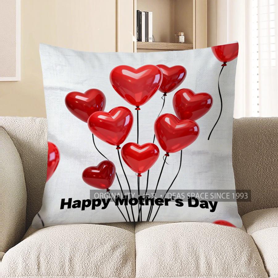 Home Decor Red Heart Balloons For Mother'S Day Pattern Cushion Cover Suitable For Sofa Bedroom Car Pillow Cover