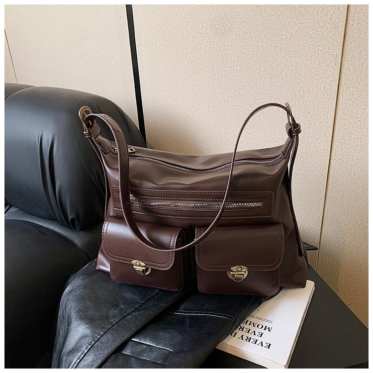 JIAERDI Vintage Brown Shoulder Bag Women Retro Pu Leather Soft Pocket Casual Handbag Female Moto Biker Y2k Handbags Aesthetic