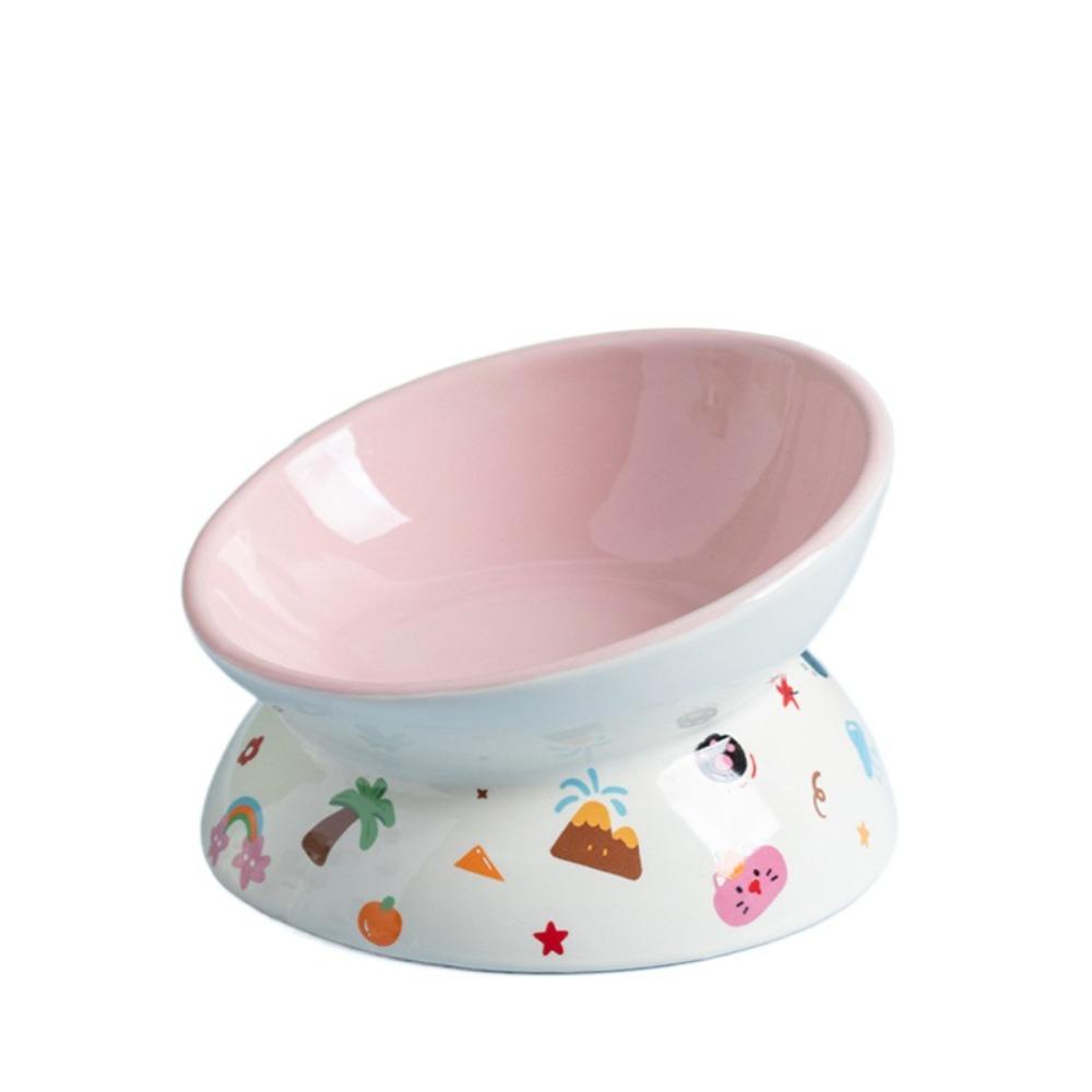 

Flat/Slanted Mouth Pet High Foot Bowl Anti Tipping Pet Drinking Feeder Cat Bowl Kitten Puppy Style 2