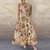 Damen Übergröße Lässiges Lockeres Kleid Ärmellos Floral Täglich Leinen Druck Langes Maxikleid