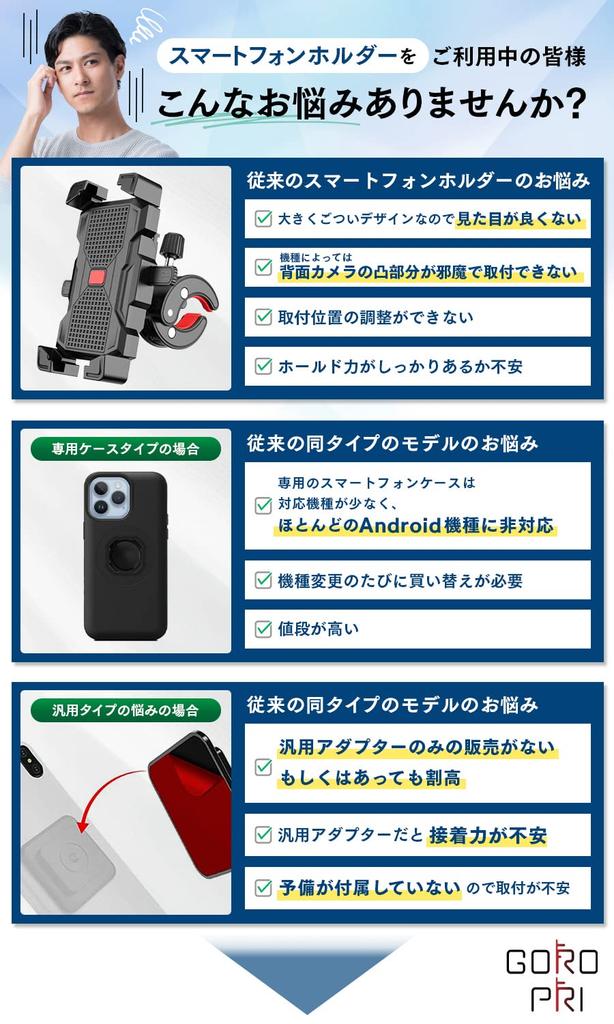 GOROPRI Quad Lock Compatible Smartphone Holder for and Motorcycles with Includes Japanese Universal System for Attaching To Handlebars or Clamp