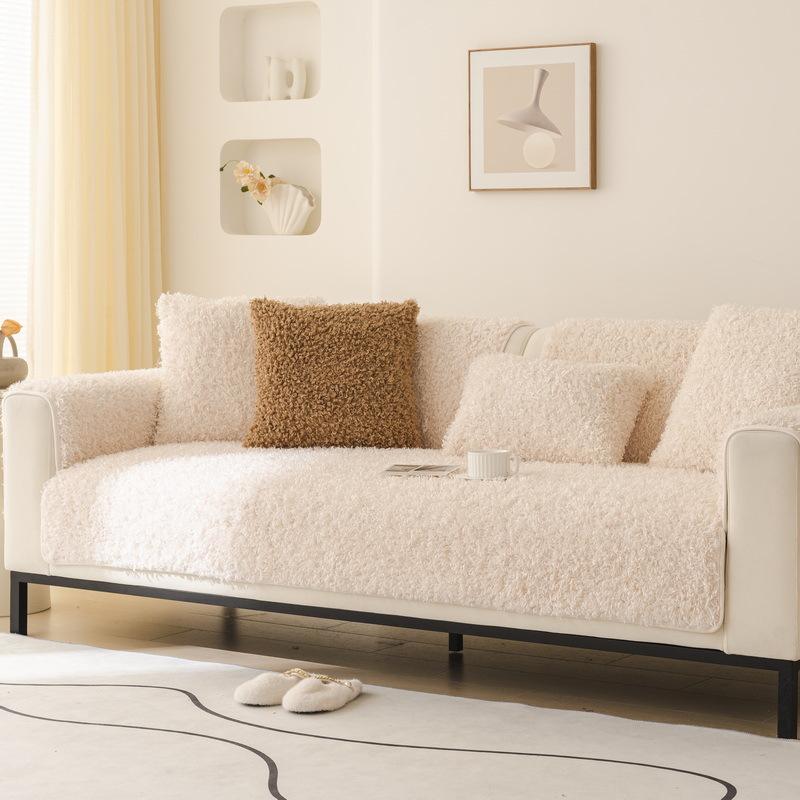 Teddy Fleece Sofa Cushion Autumn And Winter Plush Seat Cushion Winter  New Light Leather Sofa Cover Luxury Thickened Cover Towel