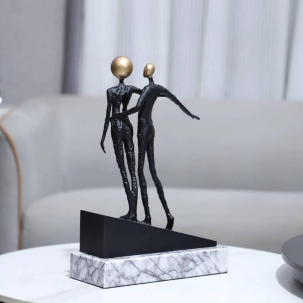 Abstract Metal Figure Sculpture Textured Black Statue for Showcase