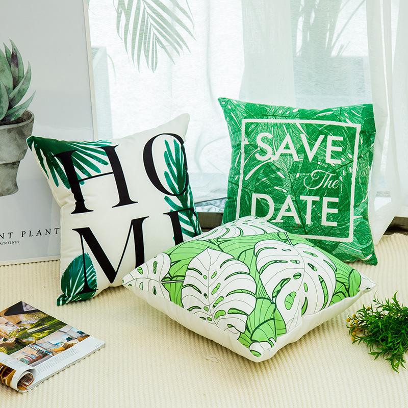 Nordic Style Green Plant Green Leaf Pillowcase Small Fresh Ins Style Simple Car Sofa Cushion Pillowcase Without Core