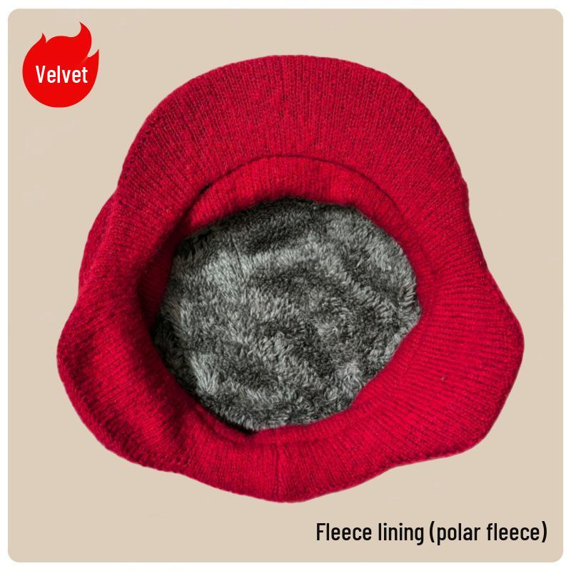 Women's Winter Velvet-Lined Wool Hat with Ear Protection – Fashionable and Warm Knitted Design for Middle-aged and Elderly