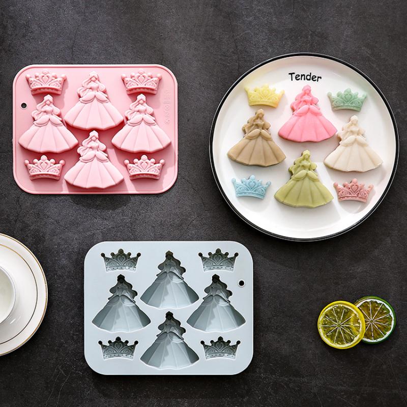 8-Hole 3D Princess Dress Crown Silicone Mold Diy Epoxy Resin Mold Ice Cube Mould Cake Decoration